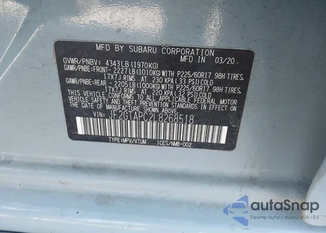 2020 Subaru Crosstrek Premium z USA, uszkodzony, nr VIN JF2GTAPC2L8268518